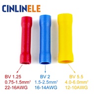 100Pieces BV1.25 BV2 BV5.5 Insulated Straight Wire Butt Connector Electrical Crimp Terminals BV1 BV5