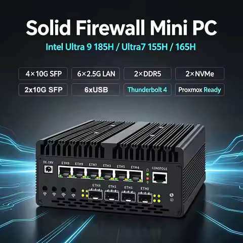 Firewall Mini PC Intel Ultra 9 185H Ultra7 155H 165H 4x10G SFP 6*2.5G LAN Intel VPro Thunderbolt 4 H