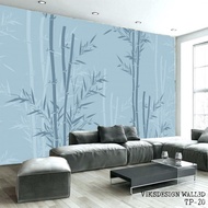 Stiker Dinding 3d Wallpaper Dinding Warna Biru Vintage Ranting Pohon