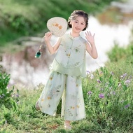 Girls' Hanfu Outfit Chinese Ancient Style Tang Suit Two-Piece New Chinese Style