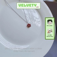 Velvety Gems 5-petal flower Gar.net titanium necklace