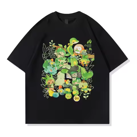 Men/Women/Kids Pokemon Grass Type Starters Collection Graphic T-Shirt 2026 Summer Cotton Matching Fa