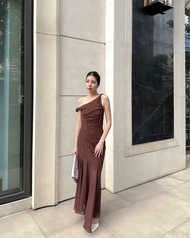 (พร้อมส่งDarkBrown (xs/m/l/xl) (พร้อมส่งเบจนู๊ด xs/s/m/xl) พรี 7-10 วัน Lyn dress ผ้าชีฟอง เดรสออกงา