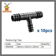 {10pieces} WM319 Windmill Reducing Tee 20mm x 16mm x 20mm, Garden Irrigation Fittings