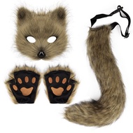 Halloween Set Simulation Fox Mask Gloves Plush Fox Tail Handmade Animal Tail cos Props Accessories 9