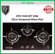 EF 78cm Tempered Glass 3 Burner Cooker Hob Gas Stove EFH 7635 WT VGB
