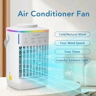 1pc Portable Air Conditioner With Colorful Atmosphere Light Water Cooling Fan Timer Mini Air Cooler 