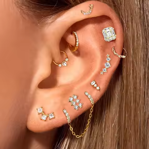 Y2k Ear Piercing Cartilage Screw Daith Helix Stud Earrings for Women 1pc Mini Crystal Tragus Lobe Ea