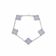 Van Cleef & Arpels VintageAlhambra中號五花手鏈新扣18K白金/紫玉髓S-M碼白金手鍊／手環