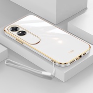Straight Edge Luxury Style Free Lanyard Case OPPO A38 4G New Design Square Phone Case Soft Plated Ca