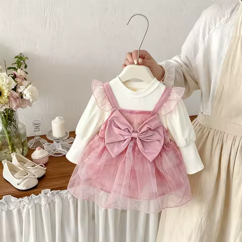 Baby Dress Spring And Autumn Bright Mesh Long Sleeve Girls' Dress Cute Princess Children's Dress Bab