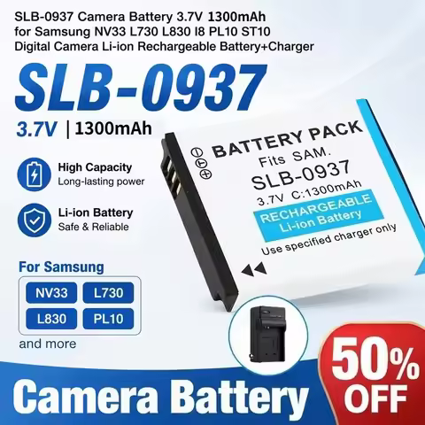 SLB-0937 Camera Battery 3.7V 1300mAh for Samsung NV33 L730 L830 I8 PL10 ST10 Digital Camera Li-ion R