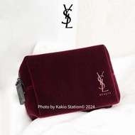 聖羅蘭 YSL官方專櫃mini酒紅色絲絨化妝包 可改變成高級質感 手爪包