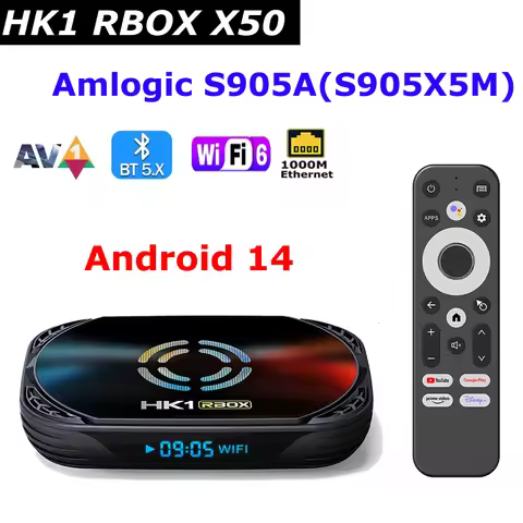 HK1 RBOX X50 Android 14 TV Box Amlogic S905A 4GB 128GB 1000M LAN Wifi6 4K Active Cooling Fan BT Voic