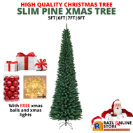 HIGH QUALITY Slim Pine Christmas Tree With Free Christmas balls xmas balls and Christmas lights SURPRISE GIFT and ChDecorations ristmas 5ft 6ft 7ft 8ft sizes