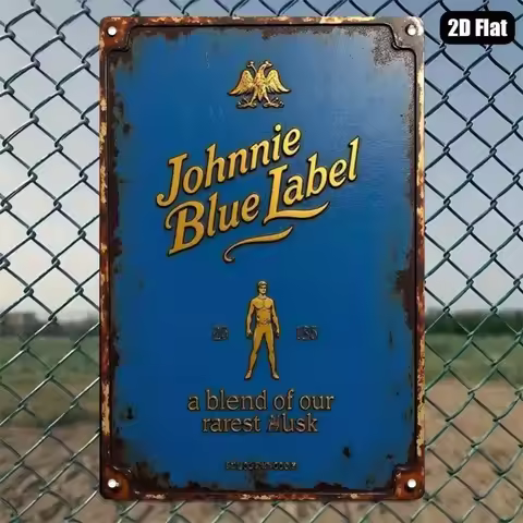 Johnnie Walker Blue Label Vintage Metal Sign, Retro Wall Art Decor For Bar, Study, Lounge, Gift For 