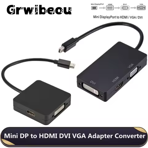 3 In 1 Thunderbolt Mini Display Port MINI DP Male To HDMI DVI VGA Female Adapter Converter Cable For