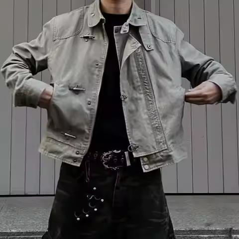 Harajuku Streetwear Vintage 90s Button Hooded Sweatshirts Casual Grunge Aesthetic Stand Neck Jacket 