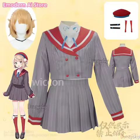 Vtuber 코스프레 Shigure Ui Anime Costume Jirai Kei Kawaii Uniform JK School Uniform Dress Lolita Hat Wig