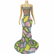 Dopamine Color Block Sling Halter Dress with Shiny Rhinestones - Perfect for Award Parties