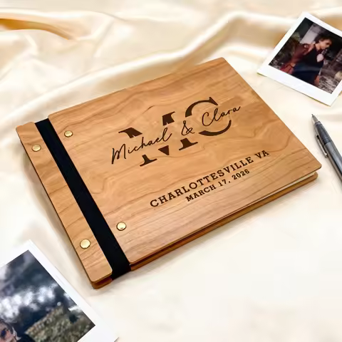 Personalized Wedding Guest Book - Wooden Wedding Guest Book Personalized Wedding Photo Album Anniver