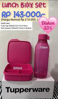 TUPPERWARE LUNCH BOX SET MERAH MARON (LOLY TUP DAN ECO BOTTLE) - PROMO