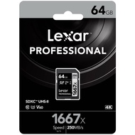Thẻ nhớ Máy Ảnh SDXC Lexar Professional 64GB 1667x UHS-II U3 V60 Read 250MB/s / Write 120MB/s (Đen)