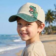 3-8Y Unisex Kids Vintage Washed Color Block Baseball Cap With 3D Tyrannosaurus Rex Embroidery, Adjus