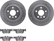 Dynamic Friction Company Rear Brake Rotors-Drilled and Slotted-Silver with 5000 Advanced Brake Pads 