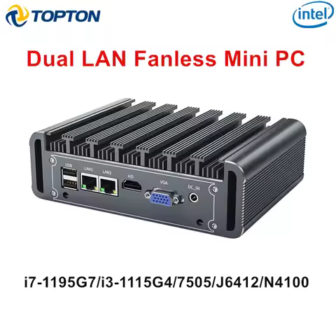 Topton Metal Fanless Mini PC Intel i7 1195G7 i3 1115G4 Pentium 7505 Celeron J6412 N4100 Dual LAN 2xC