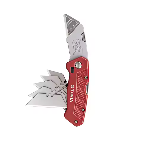 T TOVIA HKA41 Folding Utility Knife with Blade Storage - Quick-Change Box Cutter, Back Lock, Aluminu