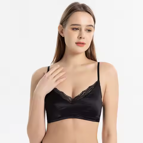 Summer Silk Rimless Bra French Light Luxury Thin Mulberry Silk Satin Underwear Crop Top Women