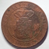 Uang koin Kuno 1 Cent Nederlandsch Indie Tahun 1908 ( b )