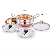 Diamond Stainless Multi Kadai With  Glass Lid Idly Steamer (10Idly SMALL ) LPG