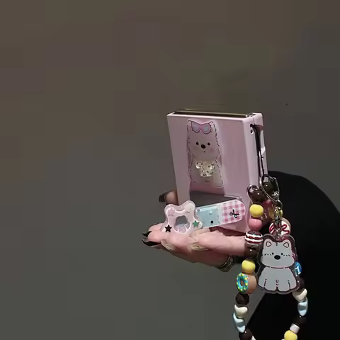Cute Pink Flip Case For Samsung Z Flip6 5 Phone Cases Xiaomi Mix Flip / Oppo N3 flip Cover With Kawa
