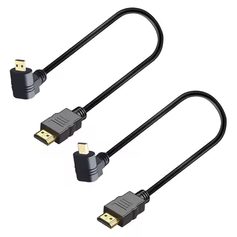 0.3m/1ft Micro HDMI-compatible to HDMI-compatible Cable 90 Degree Up/Down Angle Adapter Supports 3D 