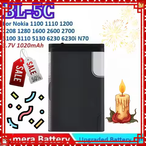 New 1020mAh 3.7V BL-5C Mobile Phone Battery for Nokia 1100 1110 1200 1208 3110 5130 6230 1280 1600 6