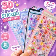 Cute 3D Gem Diary Decoration Sticker Set 5pcs Puffy Jewel Scrapbook Stickers