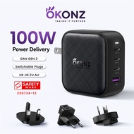 OKONZ 100W GAN 4-Port Foldable Fast Charger 3C1A 3 Type C 1 USB A Portable Universal Travel Adapter