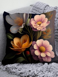 1入組無填充物花卉印花靠墊套現代絨布抱枕套適用於沙發、沙發