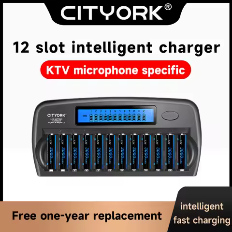 CITYORK 1.2V AA AAA NIMH Rechargeable Batteries 2A 3A With 12 Slots LCD USB Fast Battery Charger for
