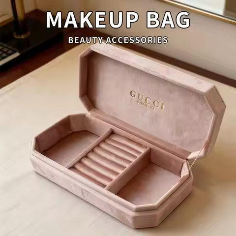 Gucci Gucci’s bag Light Pink Velvet Octagonal Jewelry Cosmetic Storage Box With Logo Tag, Luxury Ele