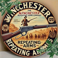 ป้ายโลหะวินเทจ Winchester Repeating Arms Co. 1 ชิ้น 8x8" - 2D อลูมิเนียมแบนคาวบอยตกแต่งย้อนยุค