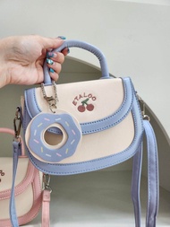 Donut bag (BP) หวานละมุนน กระเป๋าสะพายหนังไซส์น่ารัก มีพวงกุญแจโดนัท สายสะพายถอดสายออกได้ และปรับเลื