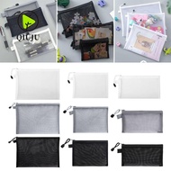 QIUJU Pen Bag, Nylon A4 A5 A6 Mesh File Bag,  Transparent File Folders Student
