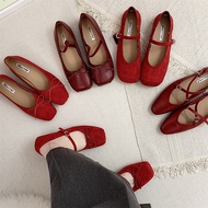 Red French Ballet Flats Mary Jane Shoes