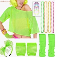 feelsaa 80s Workout Costume Outfit Leg Warmer Headband Wristband Fishnet Shirt Set 80s Costume Acces