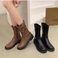 [SG INSTOCKS] y2k Vintage Belt Buckle High Ankle Pu Leather Boots