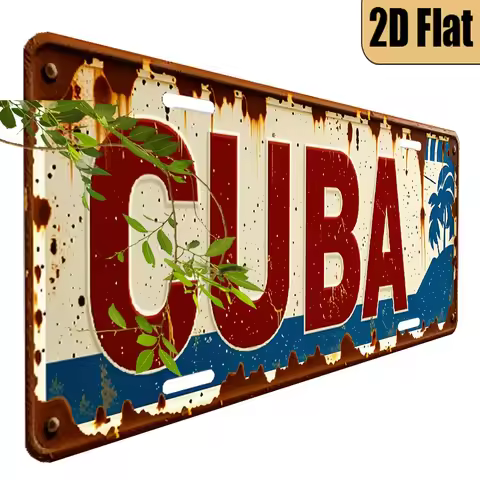 1pc, 2D Flat, Vintage Style Aluminum License Plate"Cuban Style"Theme Decorative License Plate, for D