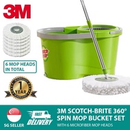 (SG Ready Stock)3M Scotch-Brite 360° Dual Wash Spin Mop Bucket Set T7 with 2/4/6 Microfiber Mop Head